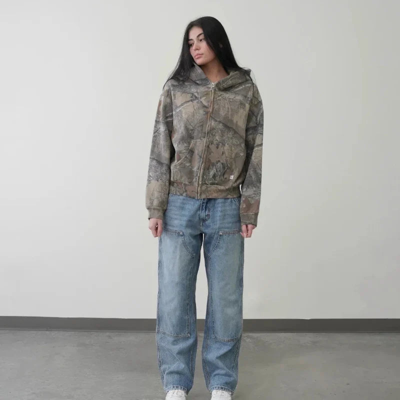 Y2K Camo Zip-Up Hoodie